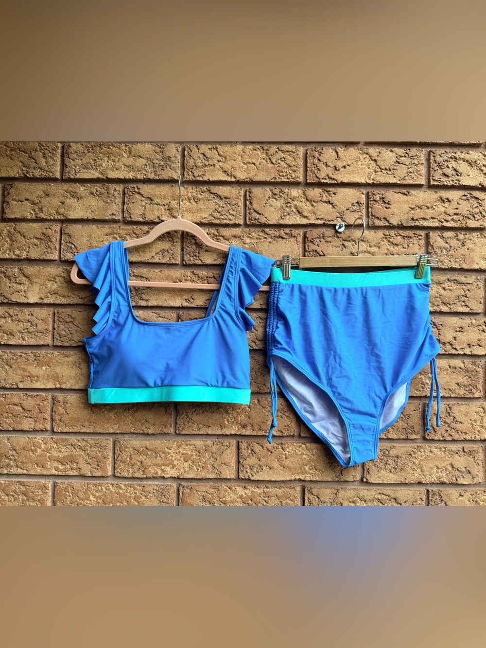 Temptme Ruffle Detail Colour Block High Waisted Bikini‎